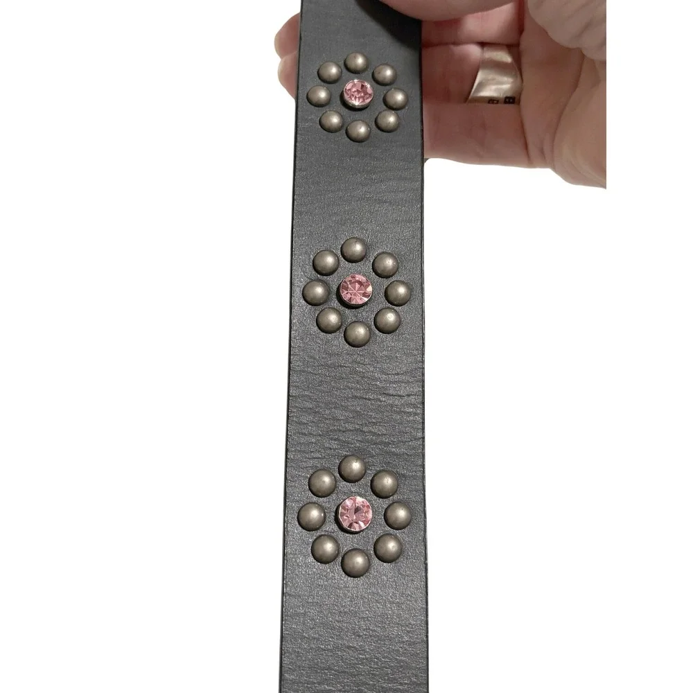 Nocona Brown Leather COWGIRL Studded Belt Pink Rhinestone Size‎ 28 - S8